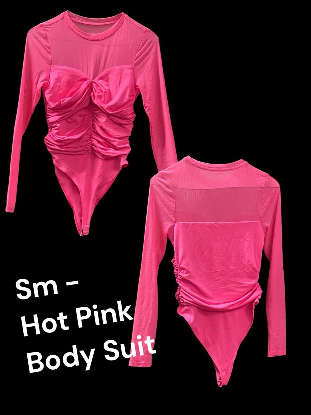 HALARA Hot Pink Long-Sleeve Ruched Bodysuit